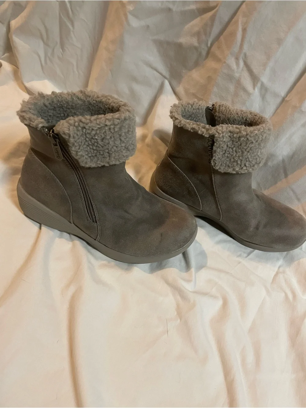 Women's Faux-Shearling Cuffed Ankle Boots - Taupe